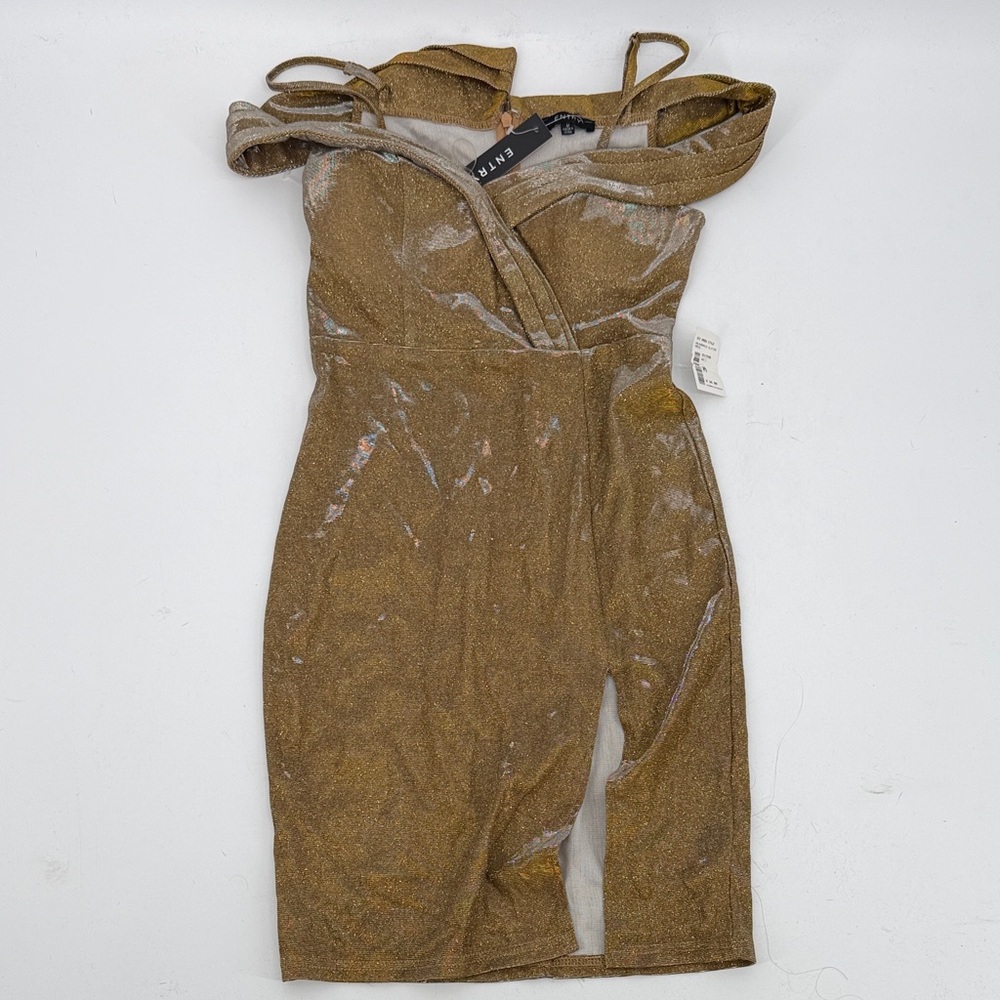Entry dress Gold Glitter Off-Shoulder NWT